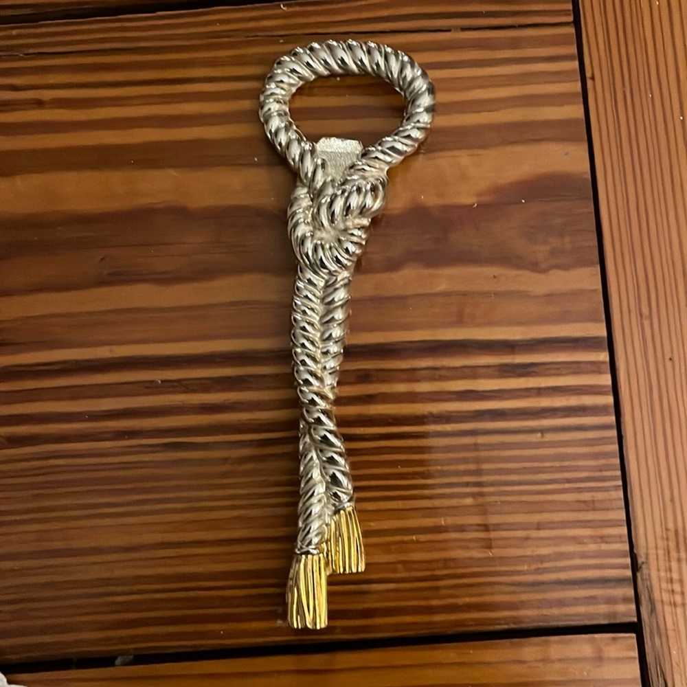 Knotted Rope design Silver with gold tassels bottle opener